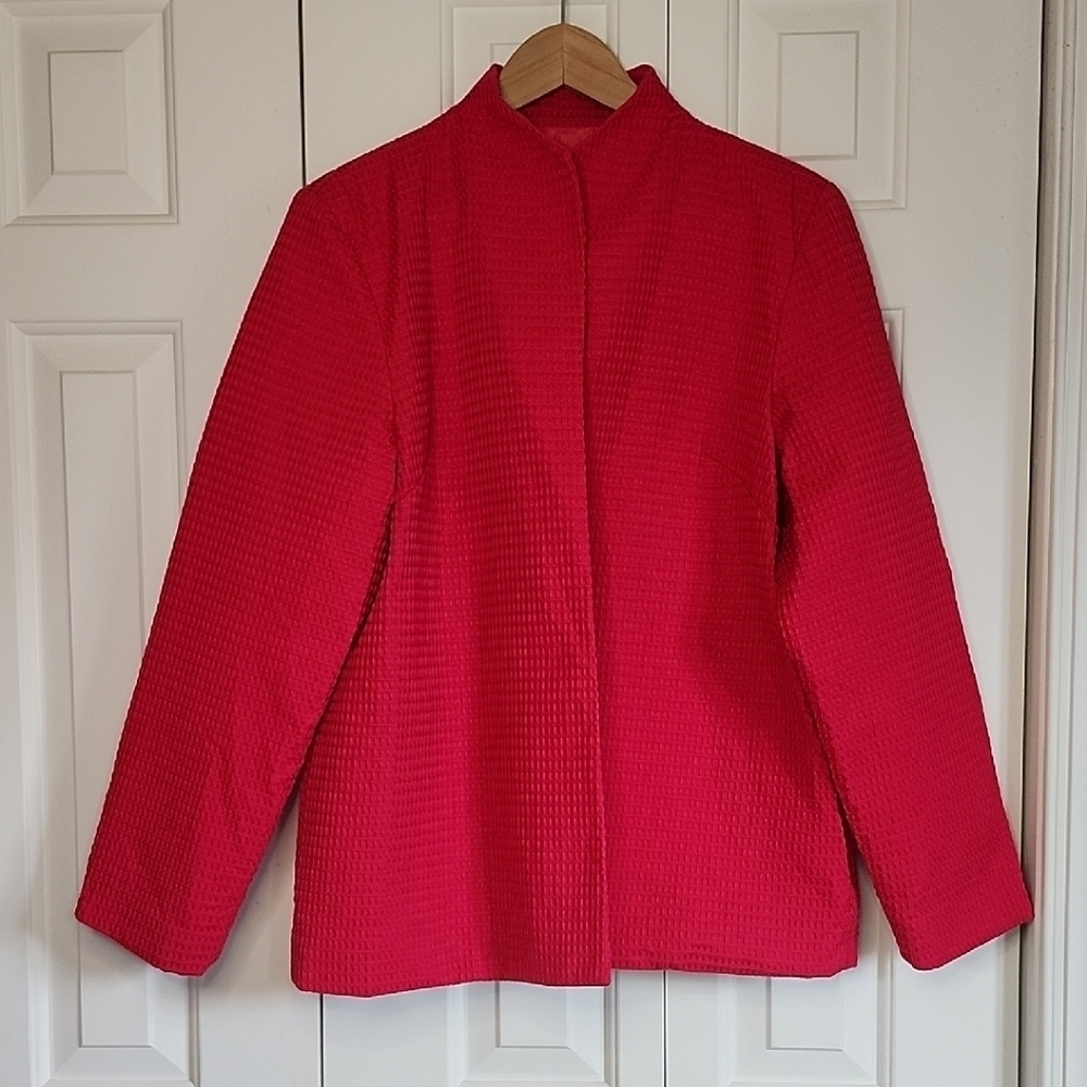 Dialogue Pink Blazer Contemporary Mandarin Collar 100% Cotton Lined Size Large